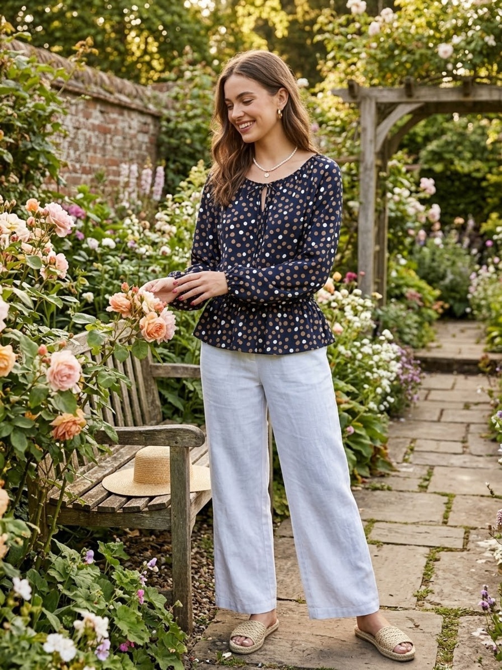 Women’s Cream Wide-Leg Linen Pants